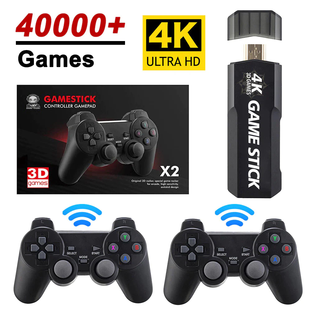 ITINFTEK 128G 40000 Games Retro Game Console 4K HD Video Game Console 2.4G Double Wireless Controller Game Stick for PSP PS1 GBA